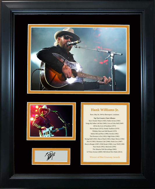 Framed Hank Williams Jr Facsimile Laser Engraved Signature Auto 11"x14" Music Photo Sig Collage