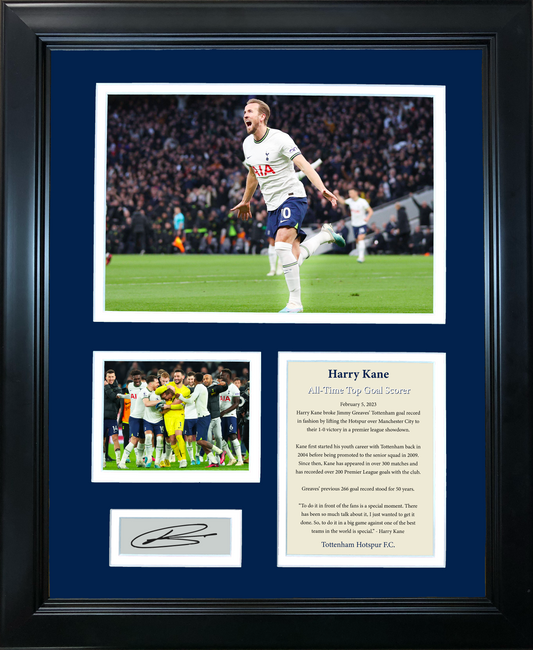 Framed Harry Kane Goal Record Facsimile Laser Engraved Signature Auto Tottenham Hotspur F.C. Soccer Futbol 11"x14" Photo Sig Collage