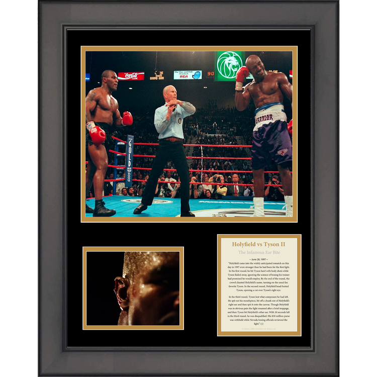 Framed Evander Holyfield vs Mike Tyson 2 Infamous Ear Bite Boxing 11"x14" Three Photo Collage