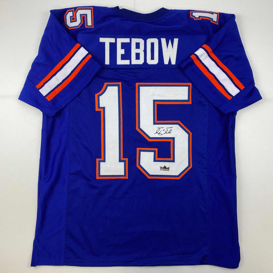 Facsimile Autographed Tim Tebow Florida Blue Reprint Laser Auto College Football Jersey Size Men's XL