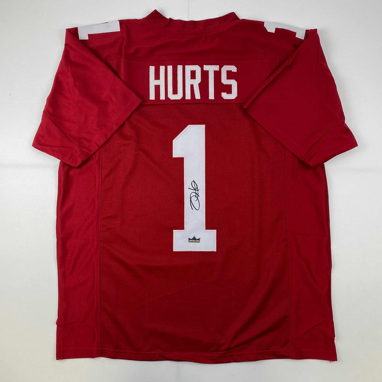 Facsimile Autographed Jalen Hurts Oklahoma Red Reprint Laser Auto College Football Jersey Size Men's XL