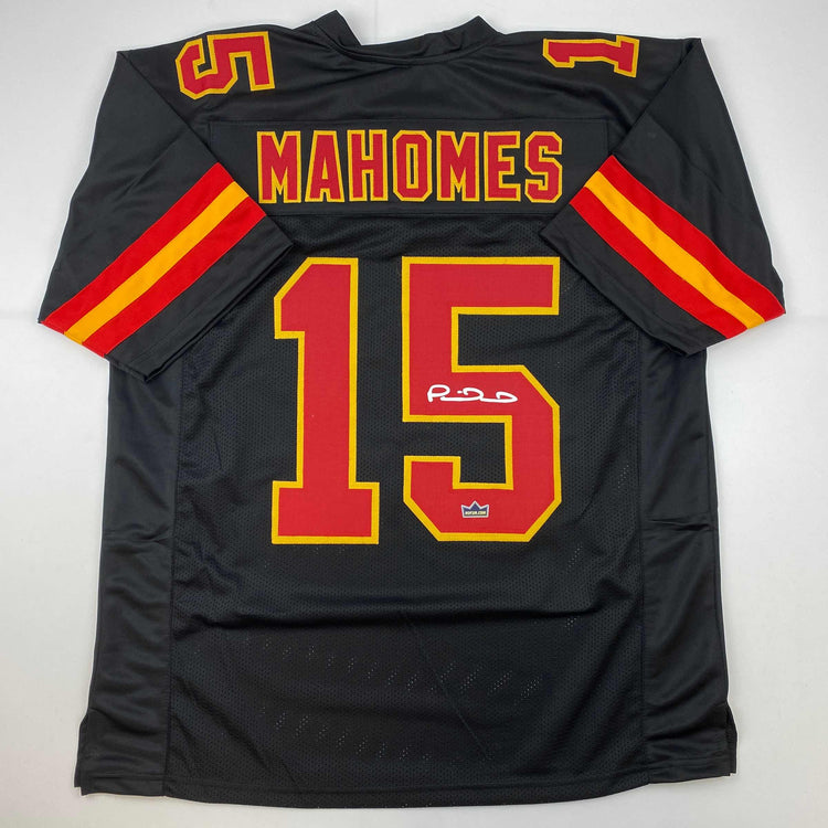 Facsimile Autographed Patrick Mahomes Kansas City Black Reprint Laser Auto Football Jersey Size Men's XL