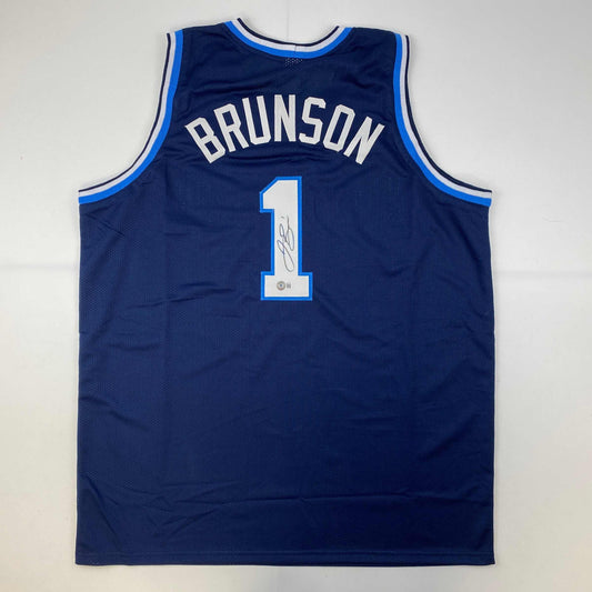 Autographed/Signed Jalen Brunson Villanova Blue College Basketball Jersey Beckett BAS COA