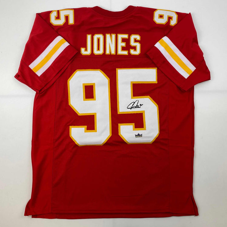 Facsimile Autographed Chris Jones Kansas City Red Reprint Laser Auto Football Jersey Size Men's XL