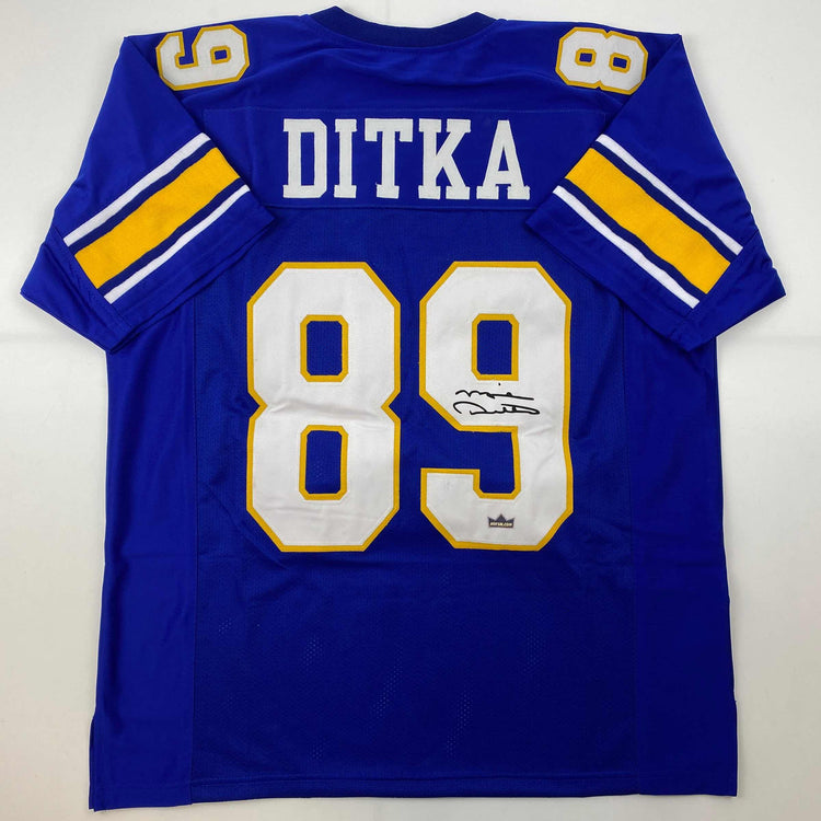 Facsimile Autographed Mike Ditka Pittsburgh Blue Reprint Laser Auto College Football Jersey Size Men's XL