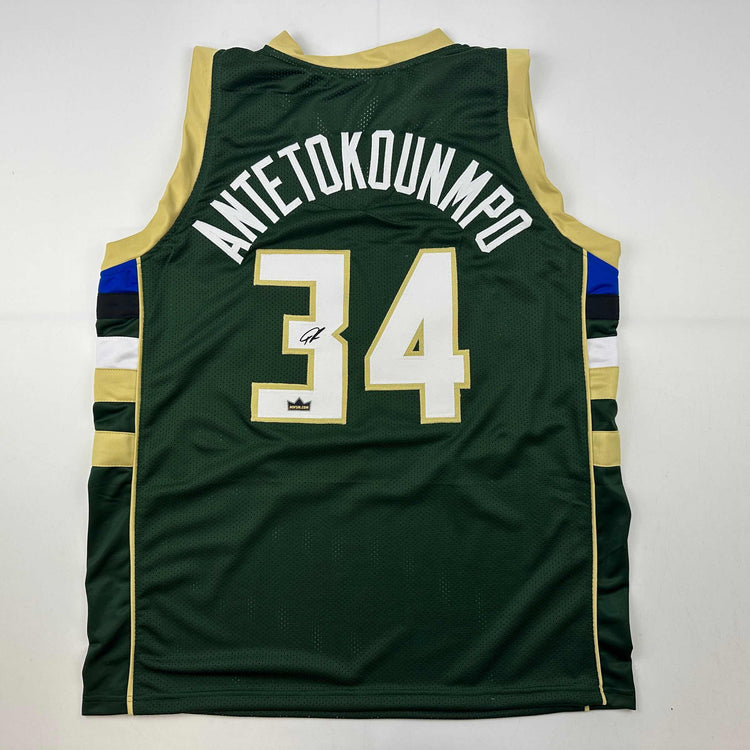 Facsimile Autographed Giannis Antetokounmpo Milwaukee Green Reprint Laser Auto Basketball Jersey Size Men's XL