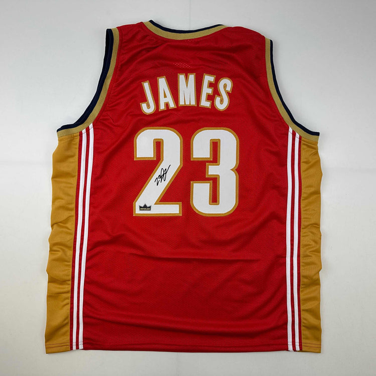 Facsimile Autographed LeBron James Cleveland Red Reprint Laser Auto Basketball Jersey Size Men's XL