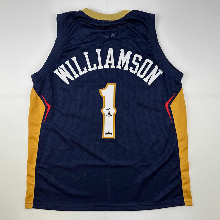 Facsimile Autographed Zion Williamson New Orleans Blue Reprint Laser Auto Basketball Jersey Size Men's XL