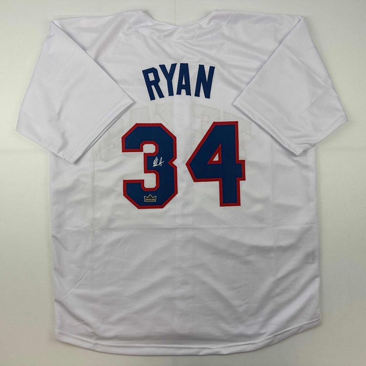 Facsimile Autographed Nolan Ryan Texas White Reprint Laser Auto Baseball Jersey Size Men's XL