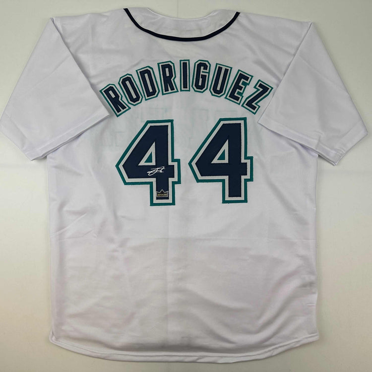 Facsimile Autographed Julio Rodriguez Seattle White Reprint Laser Auto Baseball Jersey Size Men's XL