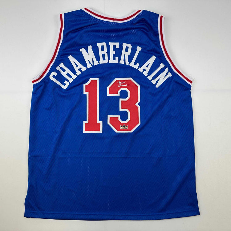 Facsimile Autographed Wilt Chamberlain Philadelphia Blue Reprint Laser Auto Basketball Jersey Size Men's XL