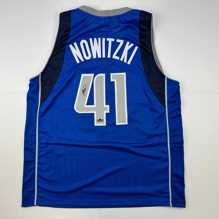 Facsimile Autographed Dirk Nowitzki Dallas Blue Reprint Laser Auto Basketball Jersey Size Men's XL