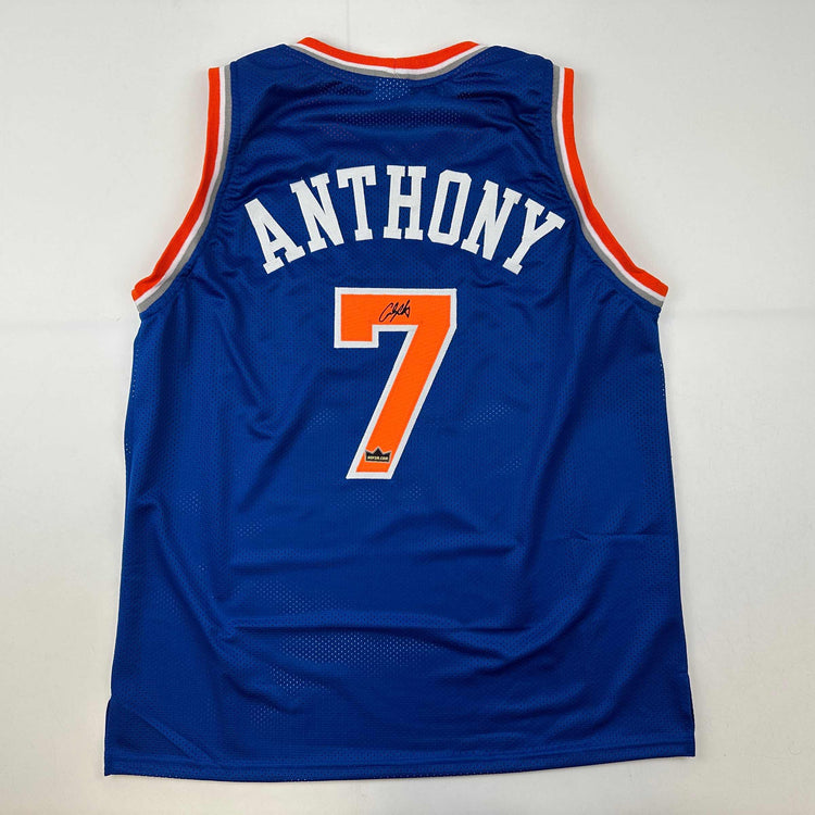 Facsimile Autographed Carmelo Anthony New York Blue Reprint Laser Auto Basketball Jersey Size Men's XL