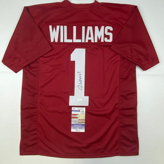 Autographed/Signed Jameson Williams Alabama Red College Football Jersey JSA COA