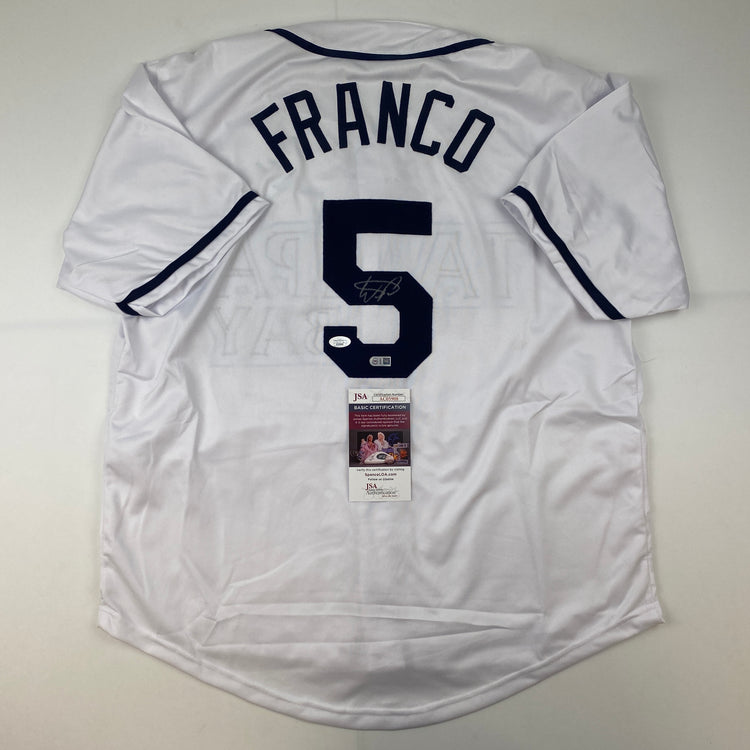 Autographed/Signed Wander Franco Tampa Bay White Baseball Jersey JSA COA