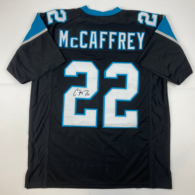 Facsimile Autographed Christian McCaffrey Carolina Black Reprint Laser Auto Football Jersey Size Men's XL
