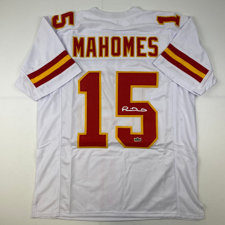 Facsimile Autographed Patrick Mahomes Kansas City White Reprint Laser Auto Football Jersey Size Men's XL