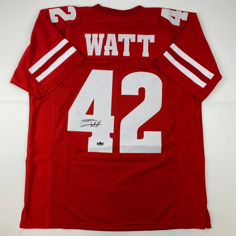 Facsimile Autographed T.J. TJ Watt Wisconsin Red Reprint Laser Auto College Football Jersey Size Men's XL