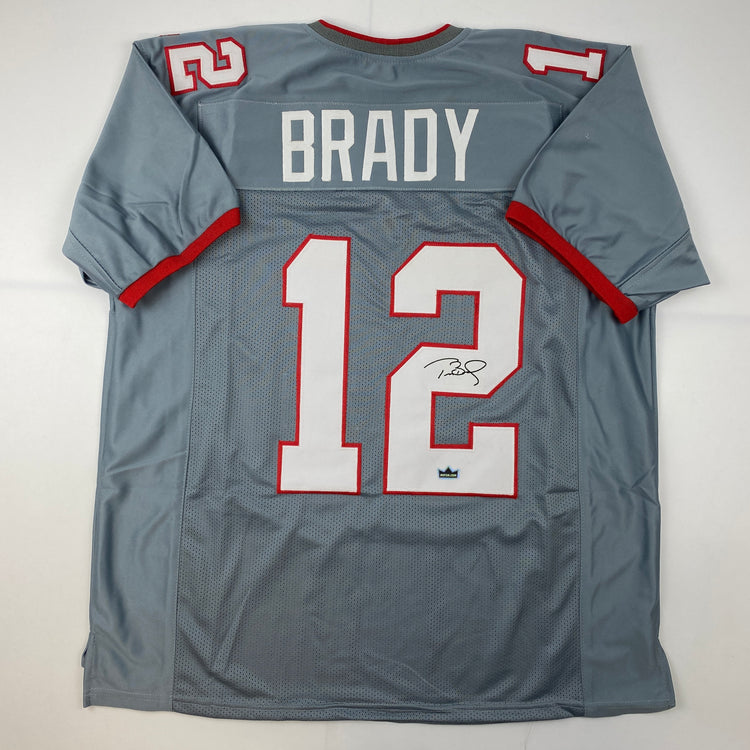Facsimile Autographed Tom Brady Tampa Bay Pewter Grey Reprint Laser Auto Football Jersey Size Men's XL