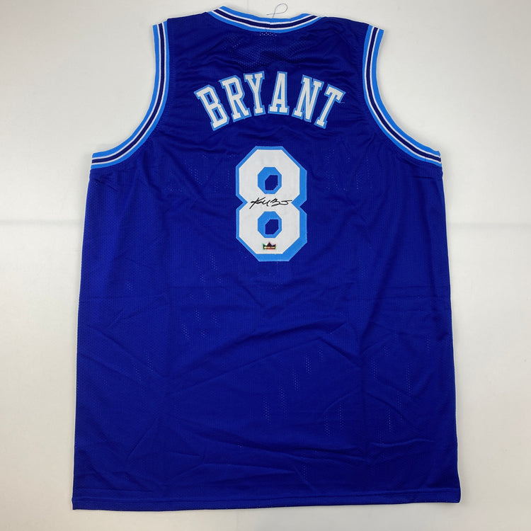 Facsimile Autographed Kobe Bryant #8 Los Angeles LA Retro Blue Reprint Laser Auto Basketball Jersey Size Men's XL