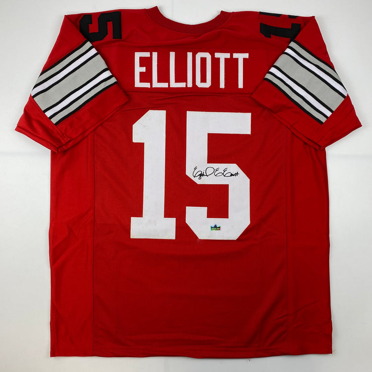 Facsimile Autographed Ezekiel Elliott Ohio State Red Reprint Laser Auto College Football Jersey Size Men's XL