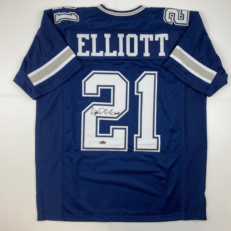 Facsimile Autographed Ezekiel Elliott Dallas Blue Reprint Laser Auto Football Jersey Size Men's XL