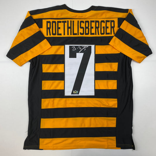Facsimile Autographed Ben Roethlisberger Pittsburgh Bumble Bee Reprint Laser Auto Football Jersey Size Men's XL
