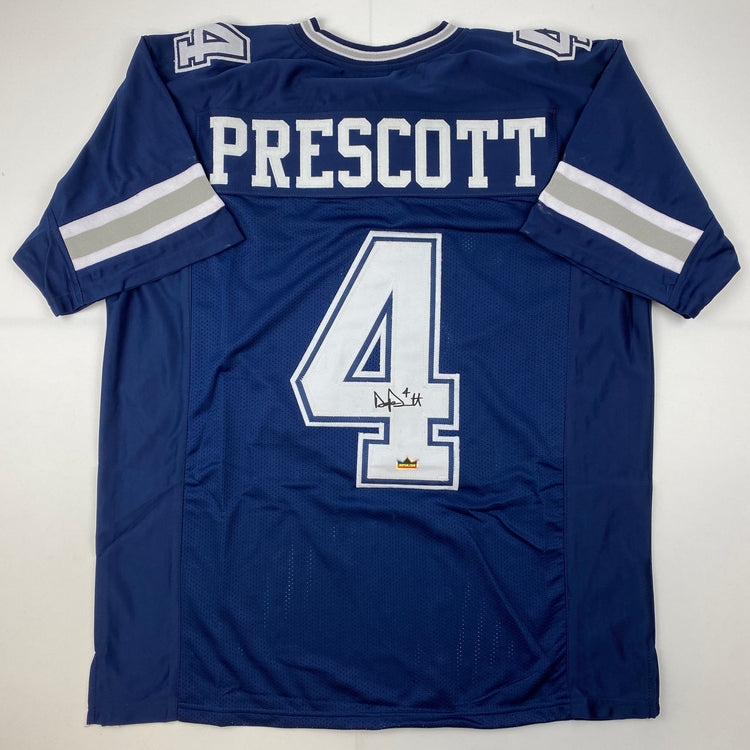Facsimile Autographed Dak Prescott Dallas Blue Reprint Laser Auto Football Jersey Size Men's XL