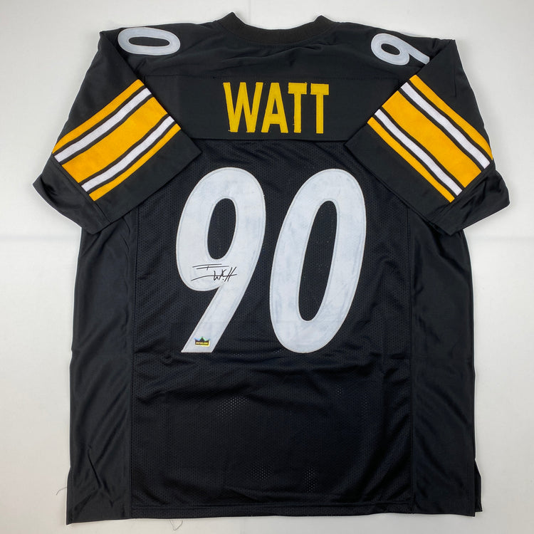 Facsimile Autographed T.J. TJ Watt Pittsburgh Black Reprint Laser Auto Football Jersey Size Men's XL