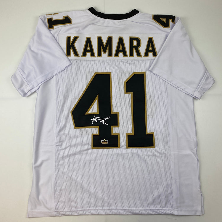 Facsimile Autographed Alvin Kamara New Orleans White Reprint Laser Auto Football Jersey Size Men's XL