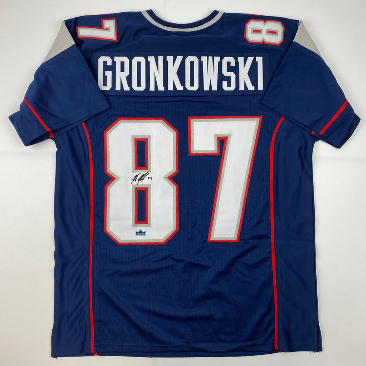Facsimile Autographed Rob Gronk Gronkowski New England Blue Reprint Laser Auto Football Jersey Size Men's XL