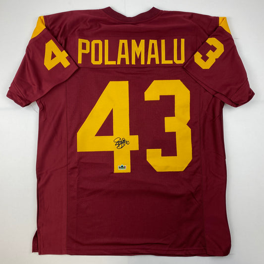 Facsimile Autographed Troy Polamalu USC Maroon Reprint Laser Auto College Football Jersey Size Men's XL