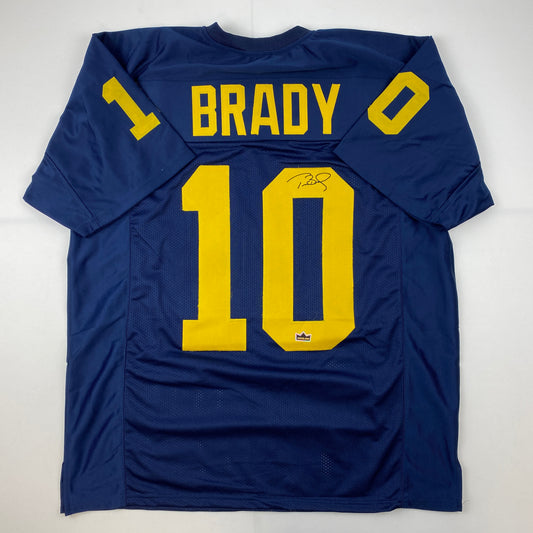 Facsimile Autographed Tom Brady Michigan Blue Reprint Laser Auto College Football Jersey Size Men's XL