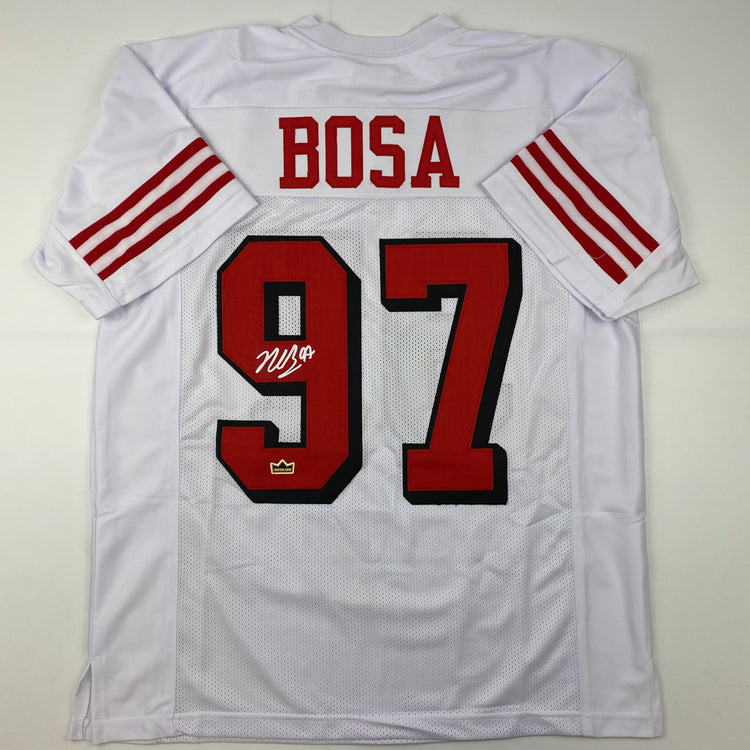 Facsimile Autographed Nick Bosa San Francisco White Alternate Reprint Laser Auto Football Jersey Size Men's XL