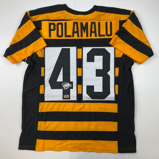 Facsimile Autographed Troy Polamalu Pittsburgh Bumble Bee Reprint Laser Auto Football Jersey Size Men's XL