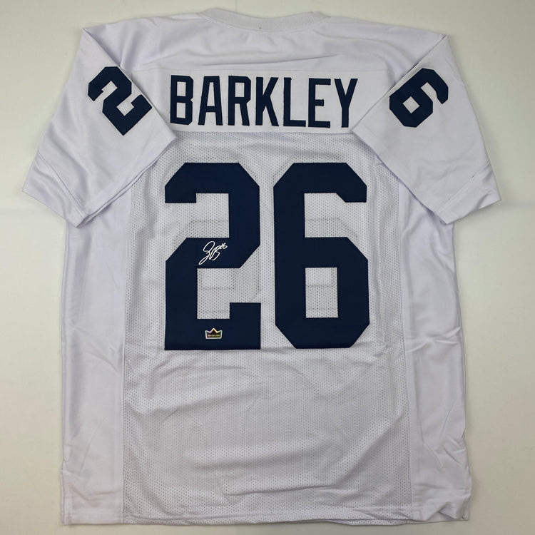 Facsimile Autographed Saquon Barkley Penn State White Reprint Laser Auto College Football Jersey Size Men's XL