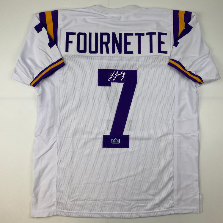 Facsimile Autographed Leonard Fournette LSU White Reprint Laser Auto College Football Jersey Size Men's XL