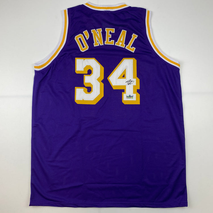 Facsimile Autographed Shaquille Shaq O'Neal Los Angeles LA Purple Reprint Laser Auto Basketball Jersey Size Men's XL