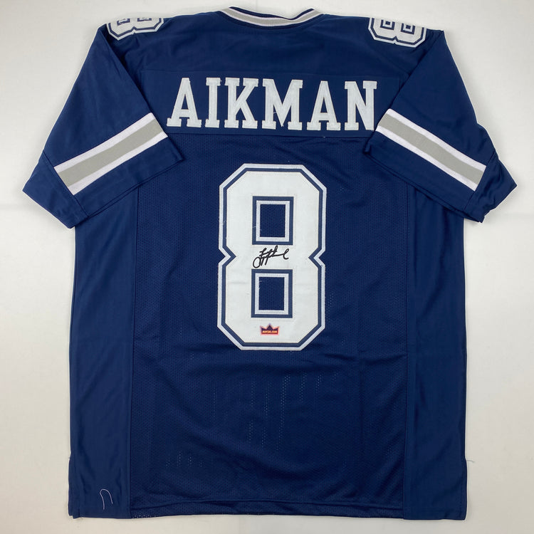 Facsimile Autographed Troy Aikman Dallas Blue Reprint Laser Auto Football Jersey Size Men's XL
