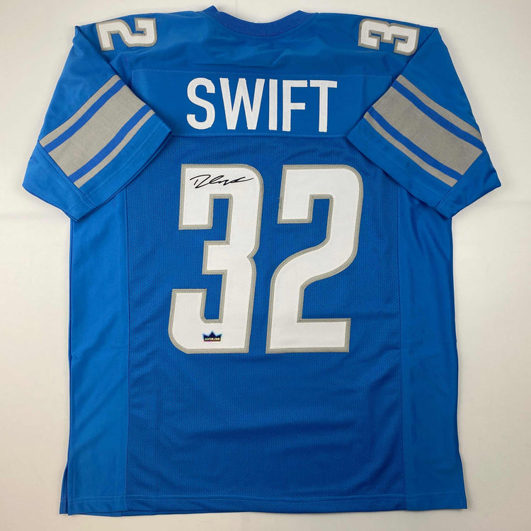 Facsimile Autographed D'Andre Swift Detroit Blue Reprint Laser Auto Football Jersey Size Men's XL