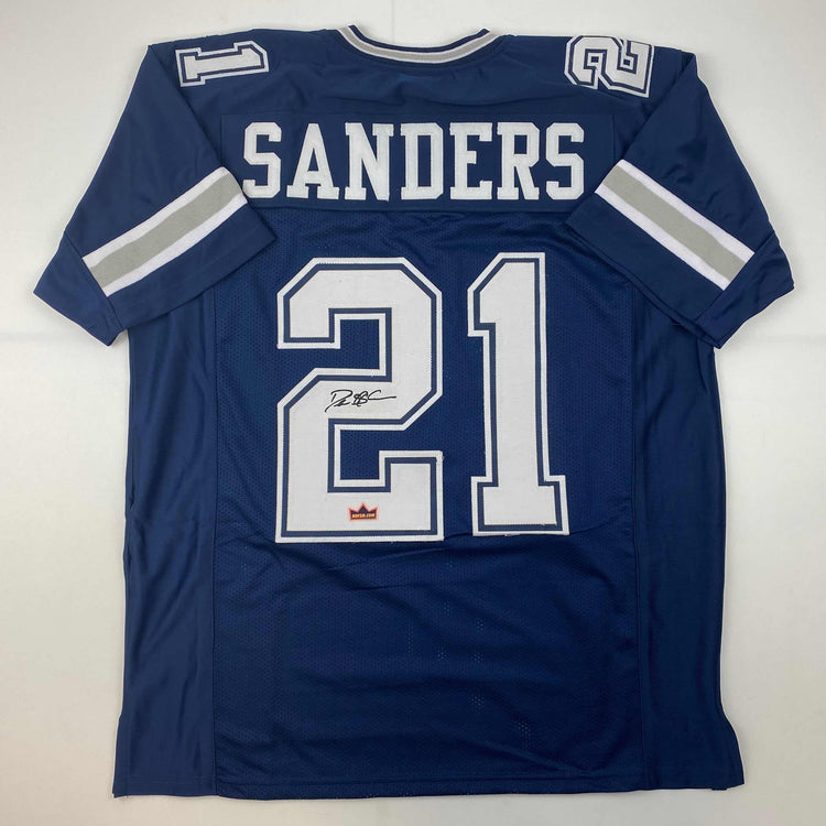 Facsimile Autographed Deion Sanders Dallas Blue Reprint Laser Auto Football Jersey Size Men's XL