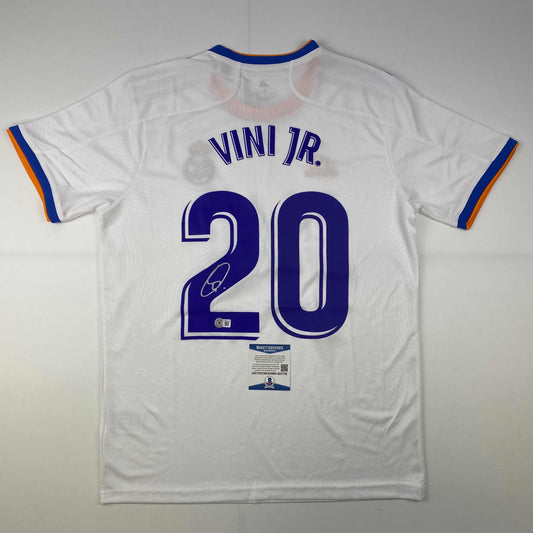 Autographed/Signed Vini Vinicius Jr. Real Madrid White Soccer Jersey Beckett BAS COA