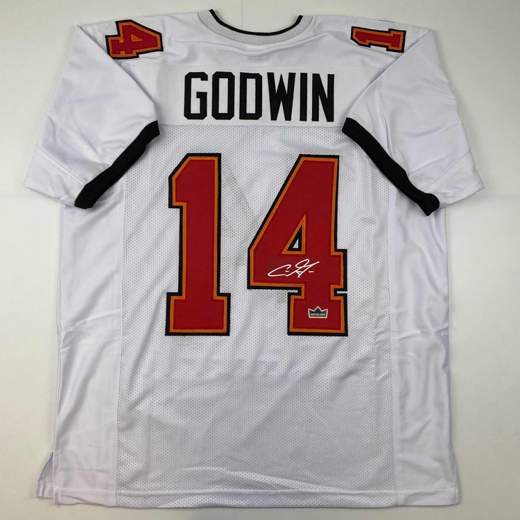 Facsimile Autographed Chris Godwin Tampa Bay White Reprint Laser Auto Football Jersey Size Men's XL