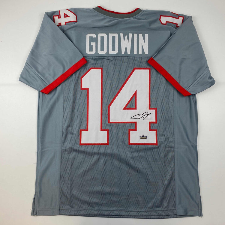 Facsimile Autographed Chris Godwin Tampa Bay Grey Pewter Reprint Laser Auto Football Jersey Size Men's XL