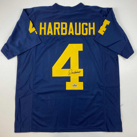 Facsimile Autographed Jim Harbaugh Michigan Blue Reprint Laser Auto College Football Jersey Size Men's XL