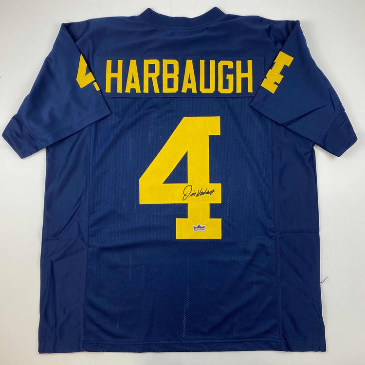 Facsimile Autographed Jim Harbaugh Michigan Blue Reprint Laser Auto College Football Jersey Size Men's XL