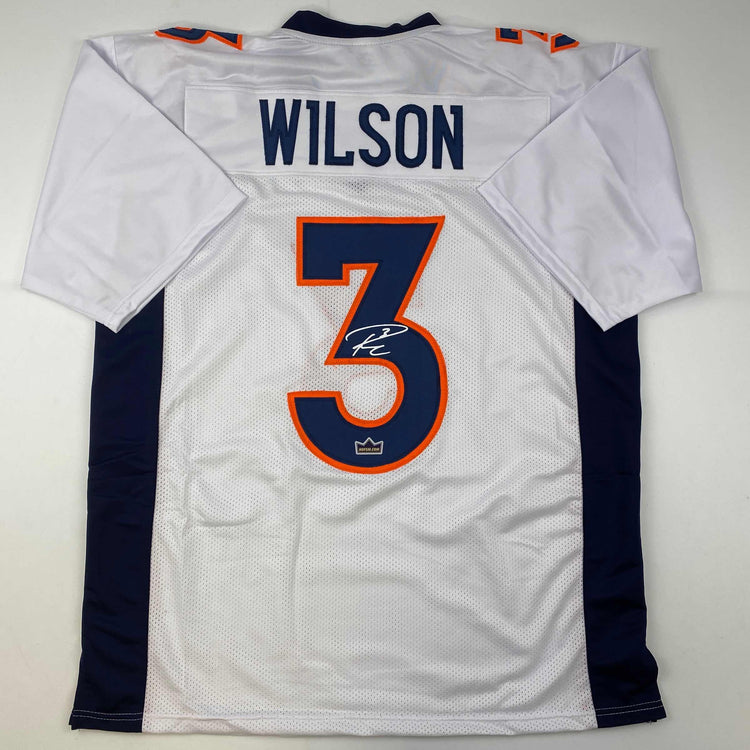 Facsimile Autographed Russell Wilson Denver White Reprint Laser Auto Football Jersey Size Men's XL
