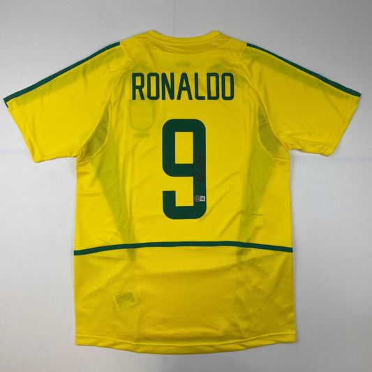 Autographed/Signed Ronaldo Nazario Brazil Yellow Soccer Jersey Beckett BAS COA