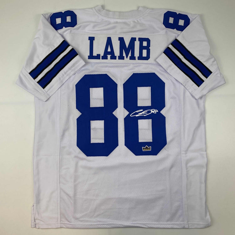 Facsimile Autographed CeeDee Lamb Dallas White Reprint Laser Auto Football Jersey Size Men's XL