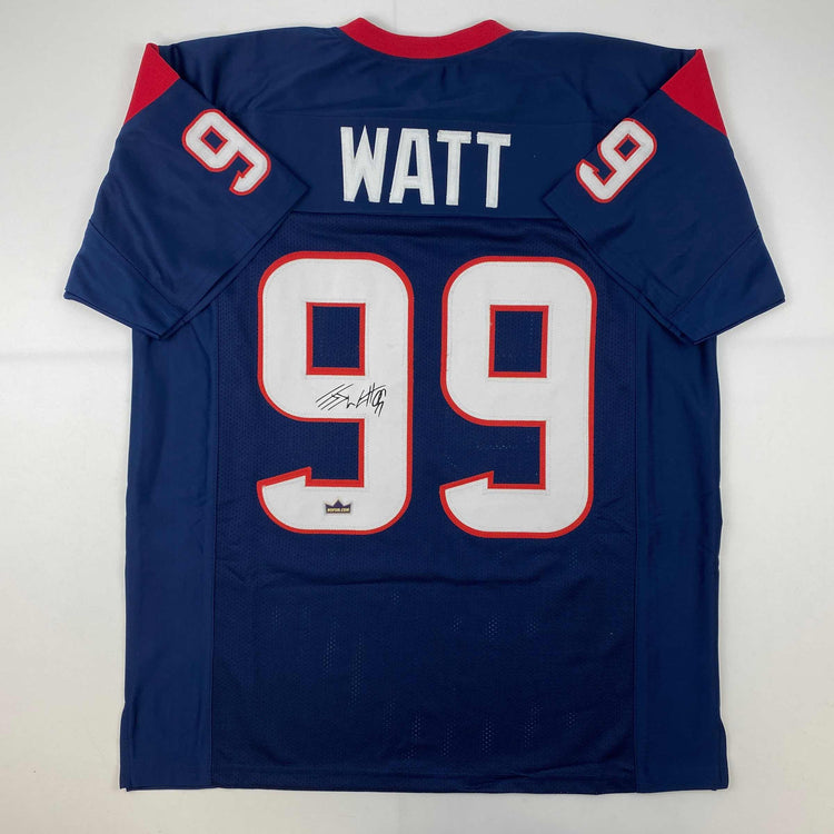 Facsimile Autographed JJ J.J. Watt Houston Blue Reprint Laser Auto Football Jersey Size Men's XL